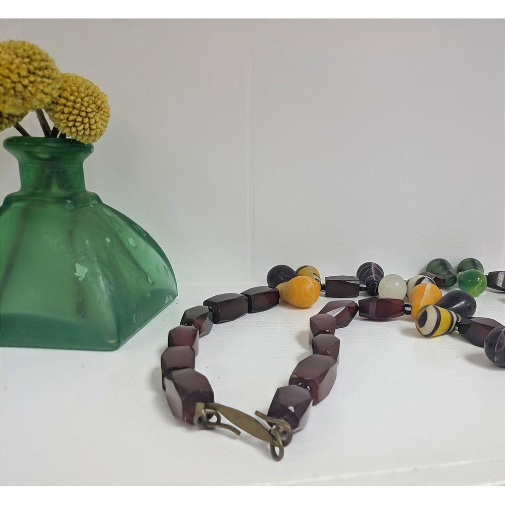 Vintage‎ 1930s Czech glass beaded necklace colorful Mali African trade bead - Picture 2 of 5